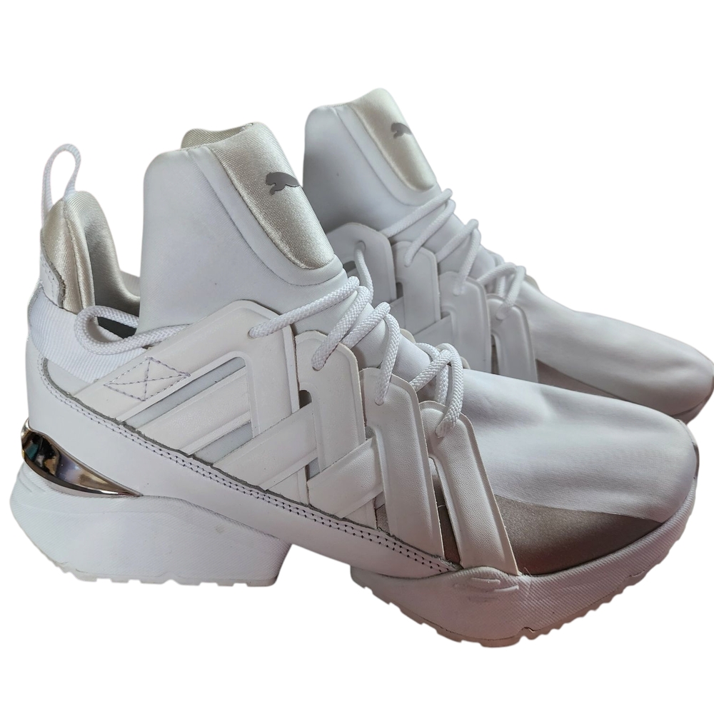 Puma White and Silver High Top Sneakers